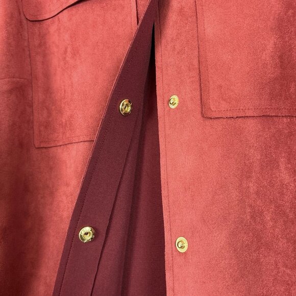 Chicos Faux Suede Snap Front Long Jacket Topper Burnt Rust Red-Orange Size 1 / M - Picture 5 of 10